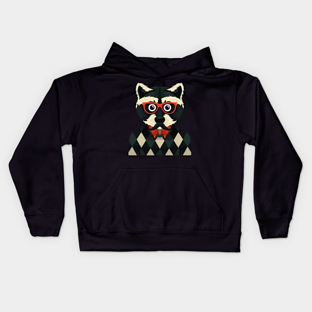 Hipster Raccoon Kids Hoodie by CryptoTextile